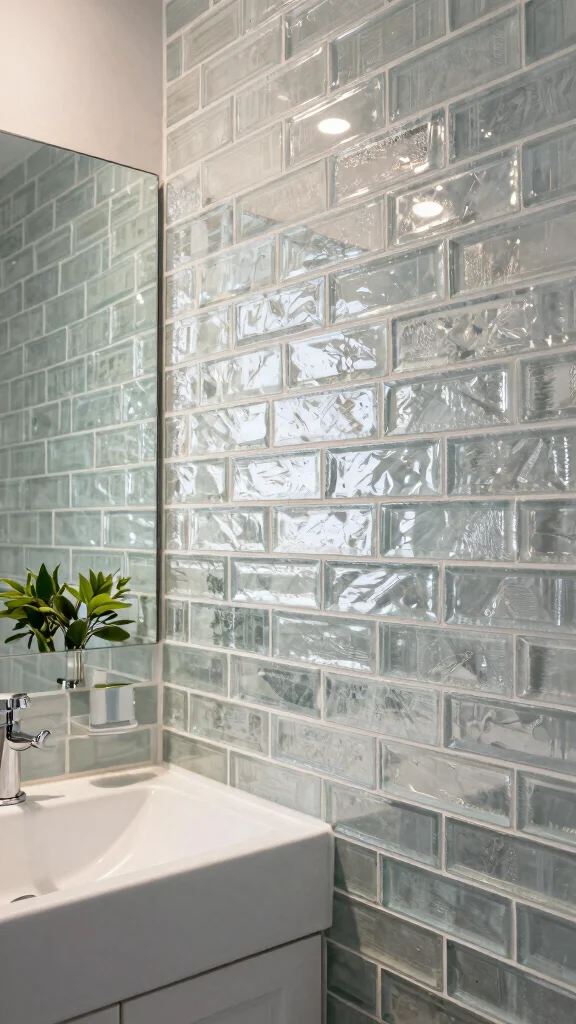 11 Restroom Backsplash Ideas for a Fresh, Custom Look - 5. Glass Subway Tiles: Sleek and Shiny 1