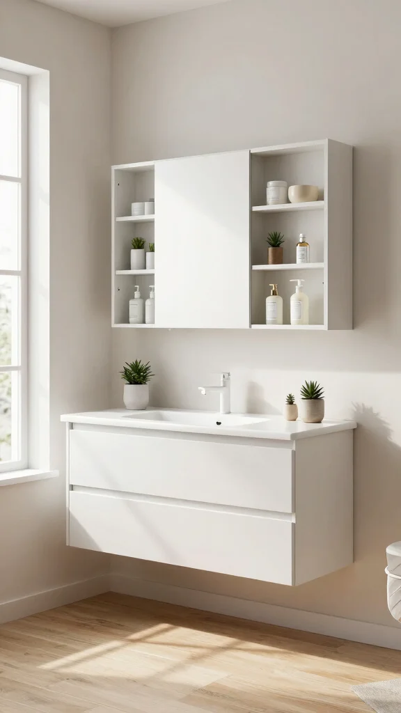 11 Restroom Cabinet Ideas for Smart Storage and Clean Lines - 1. Minimalist Floating Cabinets 1