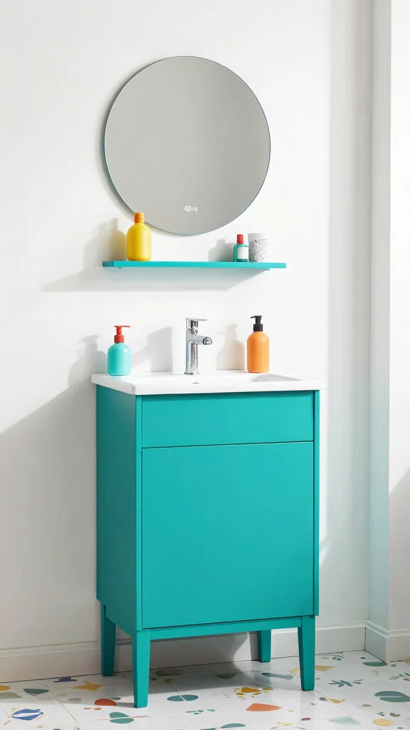 11 Restroom Cabinet Ideas for Smart Storage and Clean Lines - 11. Stylish Color-Pop Cabinets 1