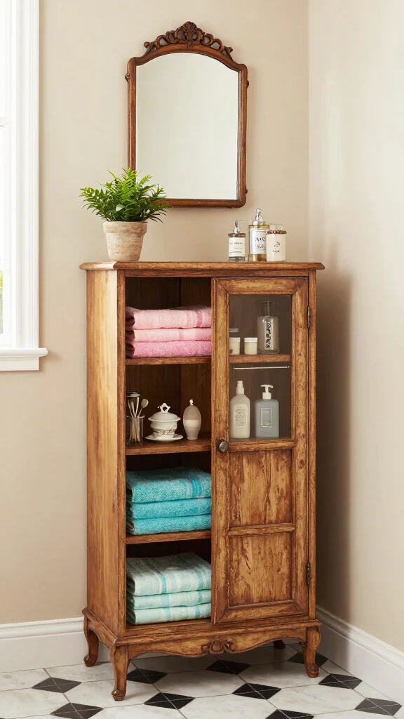 11 Restroom Cabinet Ideas for Smart Storage and Clean Lines - 2. Vintage Style Storage Cabinets 1