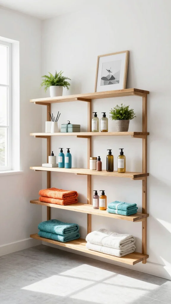 11 Restroom Cabinet Ideas for Smart Storage and Clean Lines - 4. Open Shelving Units 1
