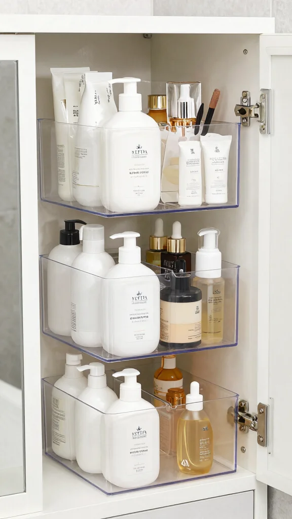 11 Restroom Cabinet Organization Ideas That Create Order Fast - 1. Clear Storage Bins for Easy Visibility 1