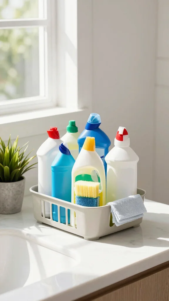 11 Restroom Cabinet Organization Ideas That Create Order Fast - 6. Create a Cleaning Supply Caddy 1