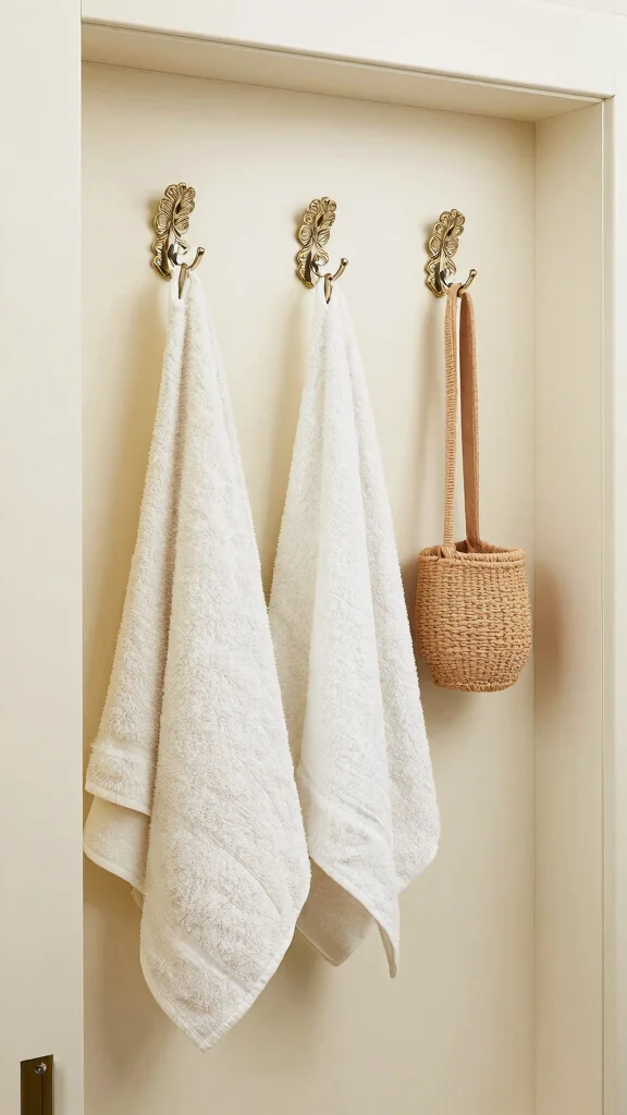 11 Restroom Cabinet Organization Ideas That Create Order Fast - 7. Install Hooks for Towels and Accessories 1