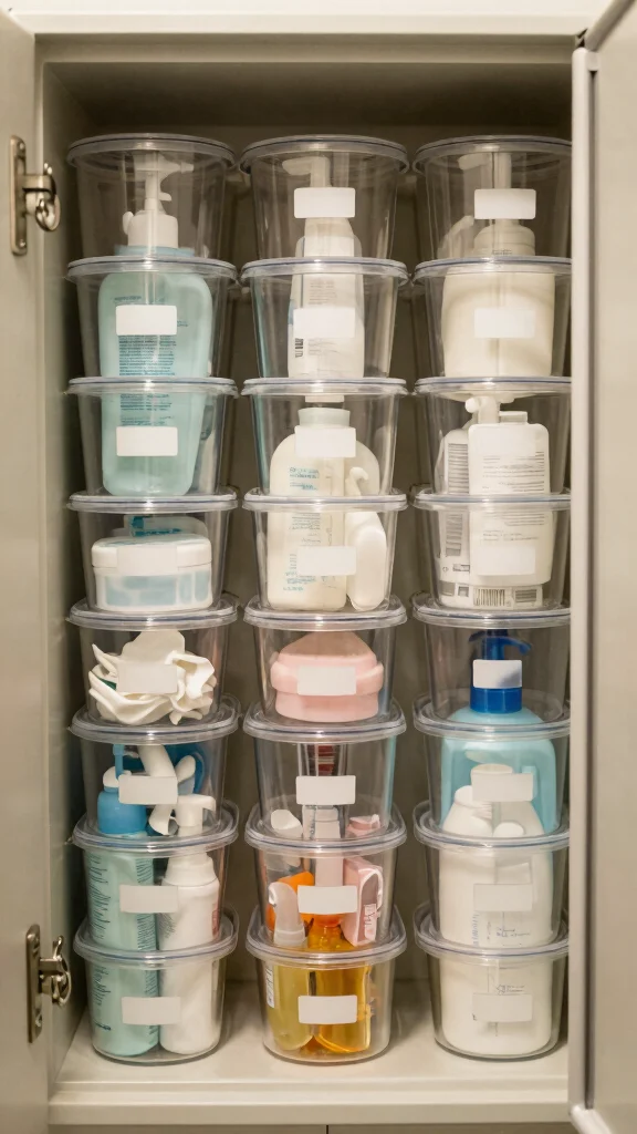 11 Restroom Cabinet Organization Ideas That Create Order Fast - 8. Invest in Stackable Containers 1