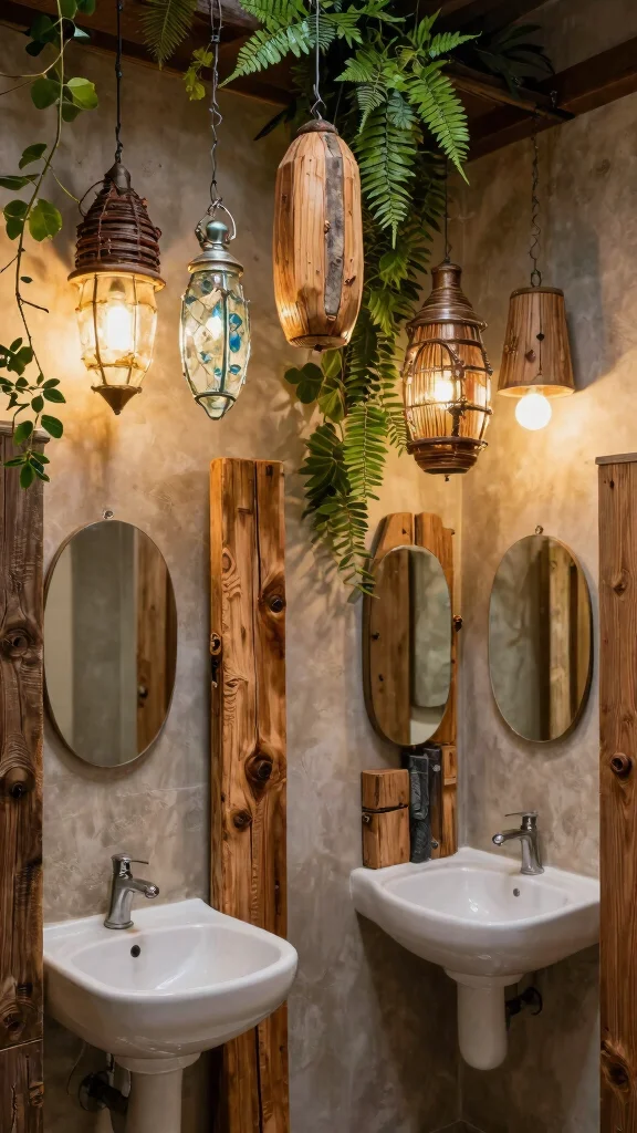 11 Restroom Light Fixture Ideas for Bright and Flattering Style - 11. Upcycled Materials for Unique Fixtures 1