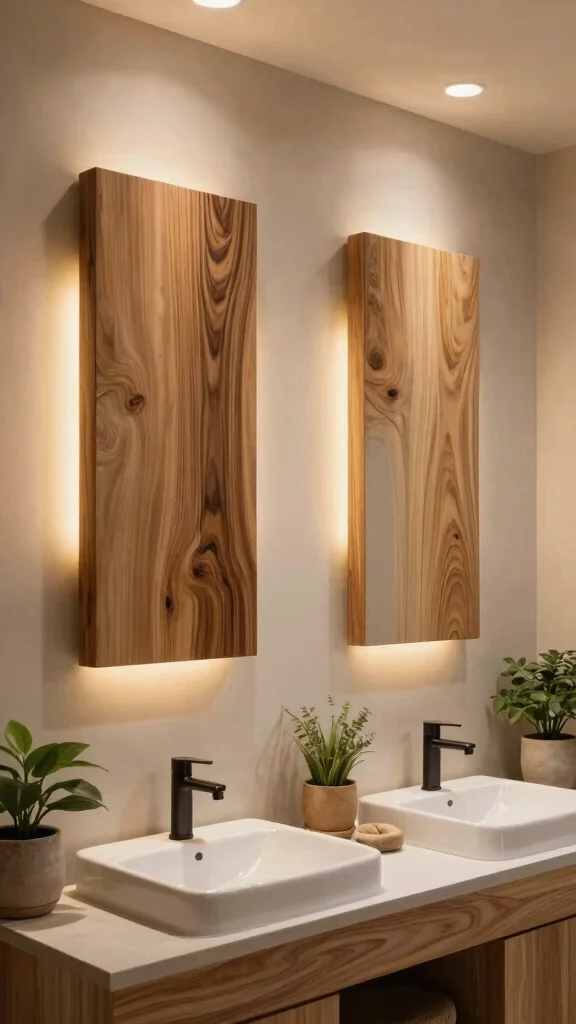 11 Restroom Light Fixture Ideas for Bright and Flattering Style - 5. Natural Wood Fixtures for an Organic Feel 1