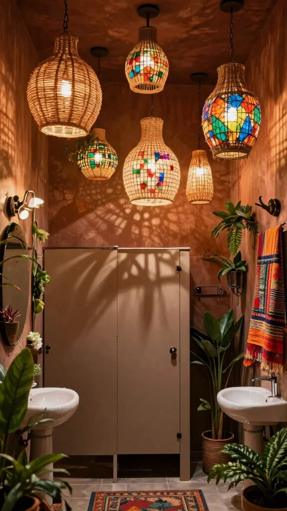 11 Restroom Light Fixture Ideas for Bright and Flattering Style - 7. Bohemian Vibes with Unique Fixtures 1