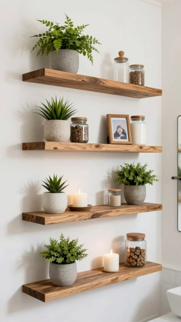 11 Restroom Makeover Ideas That Make a Big Impact Quickly - 3. Add Floating Shelves 1