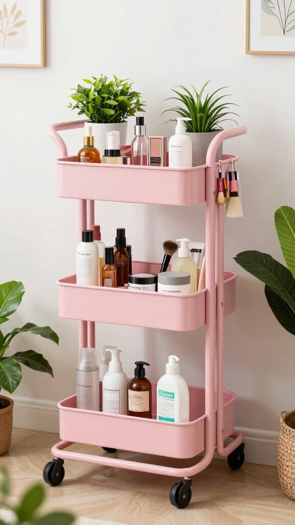 11 Restroom Makeup Vanity Ideas for a Functional Beauty Space - 2. Makeup Carts for Flexibility 1