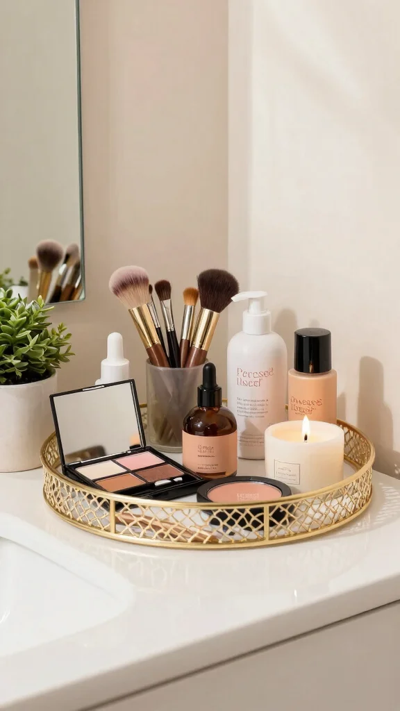 11 Restroom Makeup Vanity Ideas for a Functional Beauty Space - 7. Decorative Trays for Easy Access 1