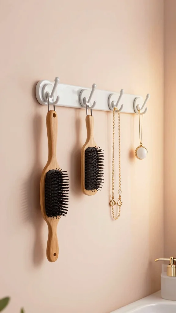 11 Restroom Makeup Vanity Ideas for a Functional Beauty Space - 8. Stylish Hooks for Accessories 1