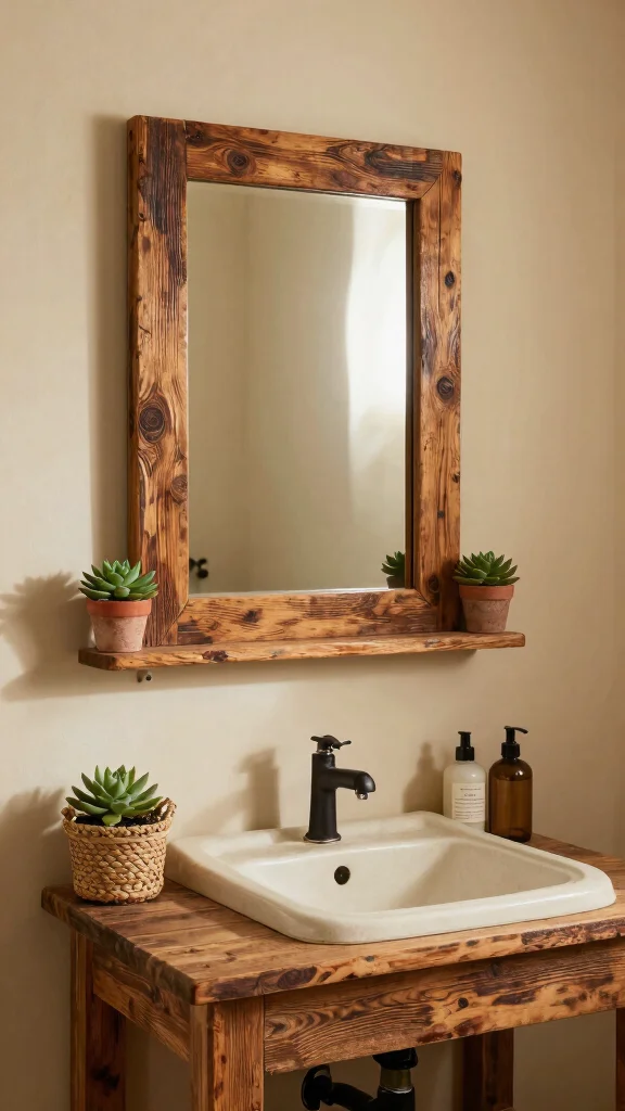 11 Restroom Vanity Mirror Ideas for a More Polished Space - 1. Reclaimed Wood Frame Mirrors 1