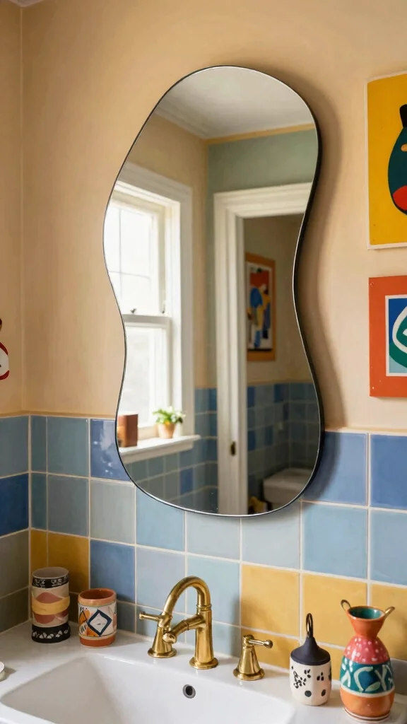 11 Restroom Vanity Mirror Ideas for a More Polished Space - 10. Artistic Mirrors as Statement Pieces 1