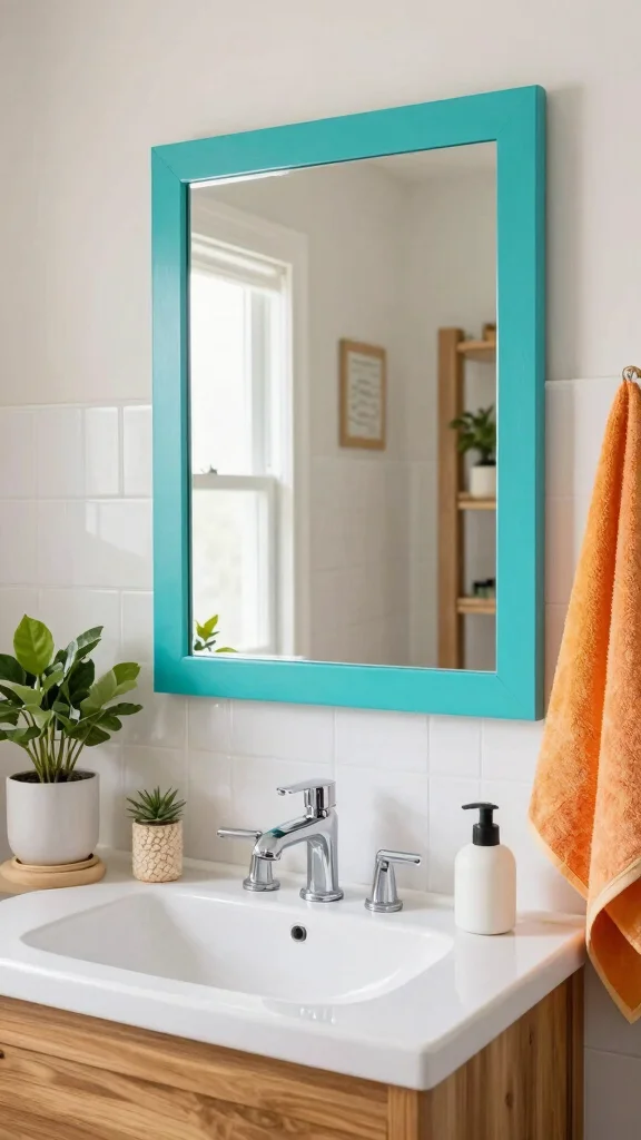 11 Restroom Vanity Mirror Ideas for a More Polished Space - 11. Mirrors with Colorful Frames 1
