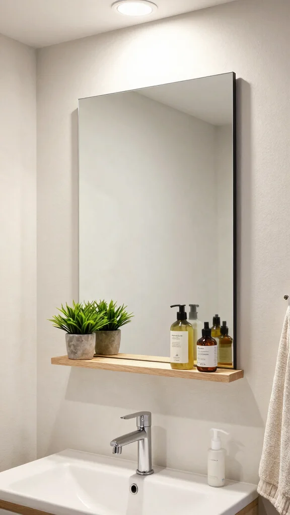 11 Restroom Vanity Mirror Ideas for a More Polished Space - 4. Floating Mirrors with Storage Shelves 1
