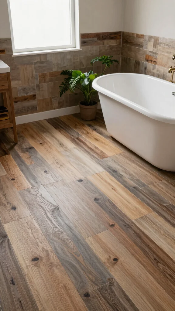 12 Bathroom Floor Tile Ideas for Every Style and Budget - 1. Reclaimed Wood-Look Tiles 1
