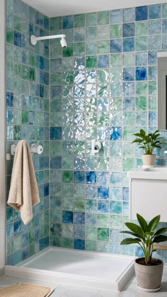 12 Bathroom Floor Tile Ideas for Every Style and Budget - 12. Sustainable Glass Tiles 1