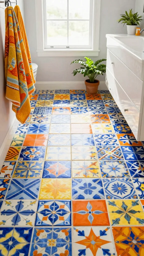 12 Bathroom Floor Tile Ideas for Every Style and Budget - 2. Colorful Ceramic Tiles 1