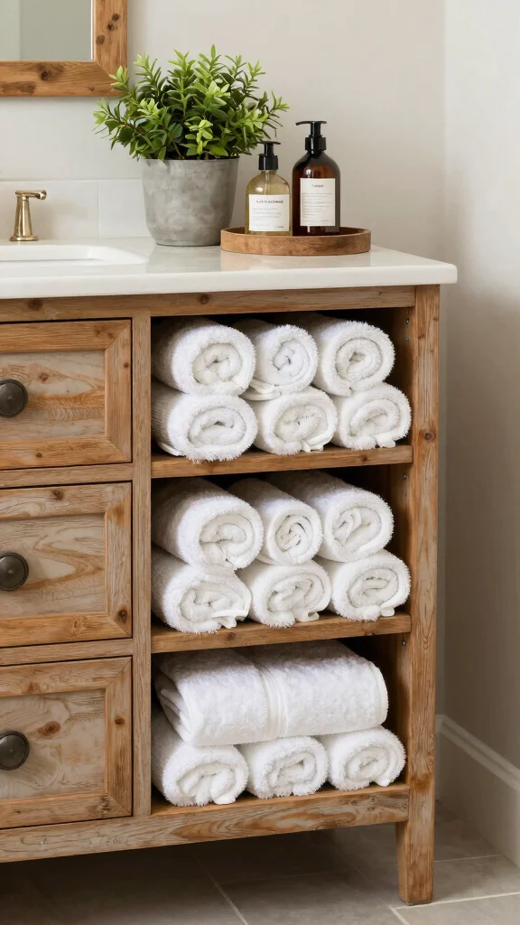 12 Bathroom Towel Storage Ideas That Keep Things Tidy and Accessible - 11. Repurposed Furniture for Storage 1