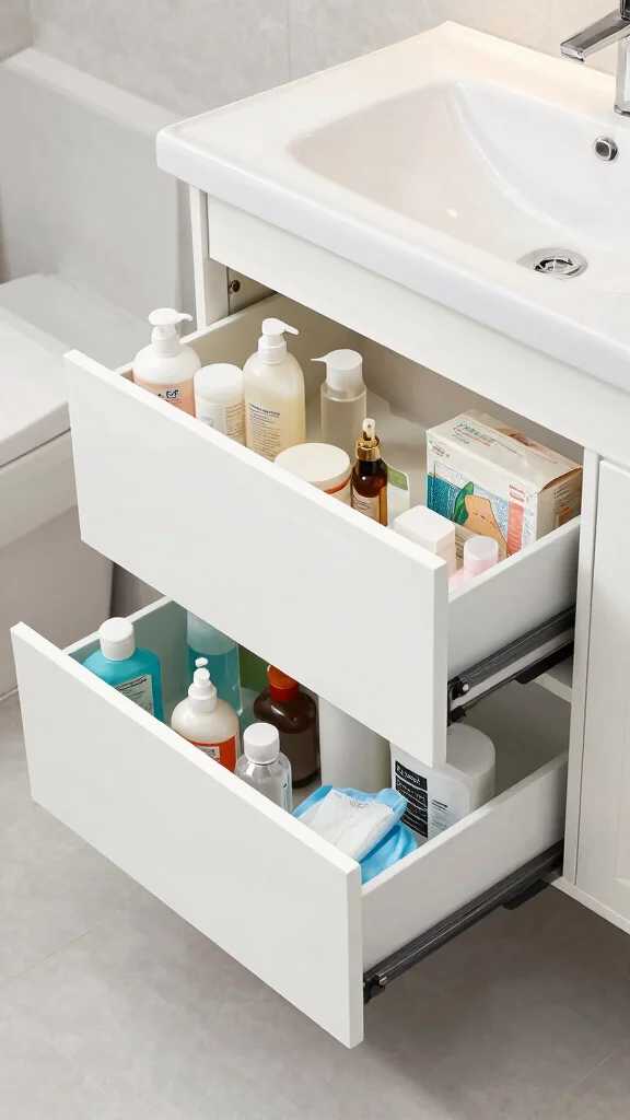 12 Bathroom Under Sink Cabinet Ideas That Maximize Every Inch - 3. Pull-Out Drawer Systems 1