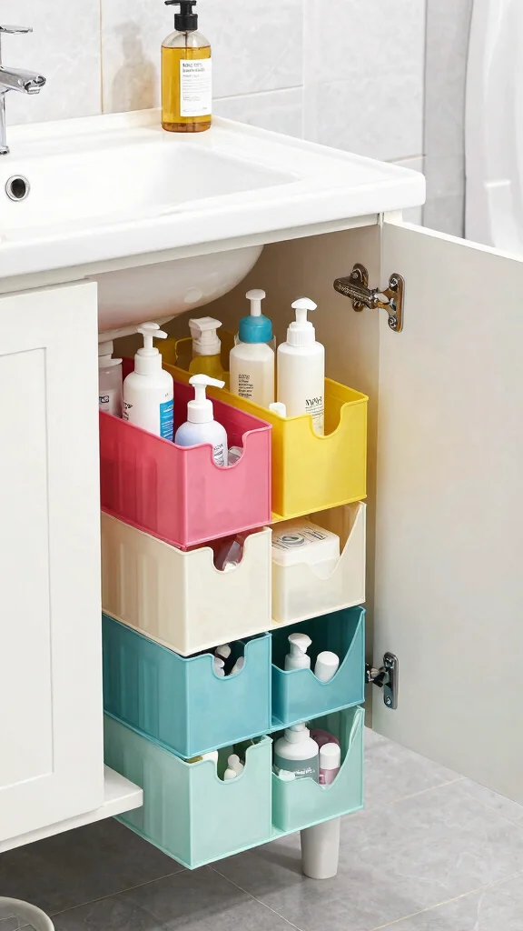 12 Bathroom Under Sink Cabinet Ideas That Maximize Every Inch - 7. Stackable Organizers 1