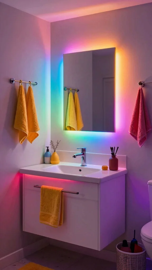 12 Bathroom Vanity Light Ideas That Flatter Without the Glare - 4. Colorful LED Strip Lighting 1