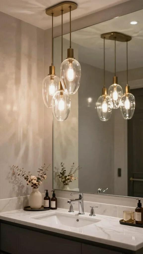 12 Bathroom Vanity Light Ideas That Flatter Without the Glare - 8. Dramatic Pendant Lights 1