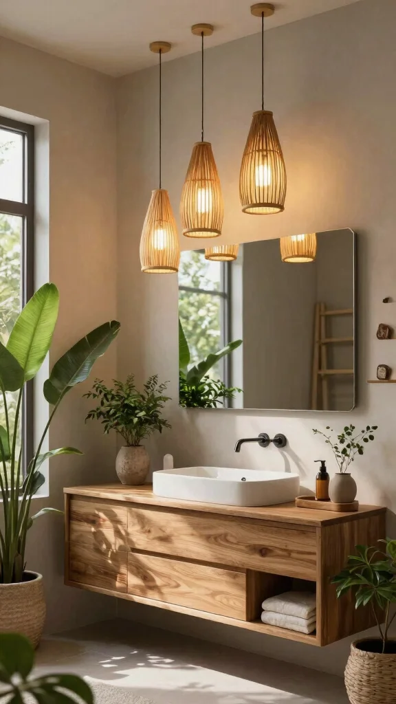 12 Bathroom Vanity Lighting Ideas That Make Every Mirror Look Better - 5. Nature-Inspired Lighting for a Calming Effect 1