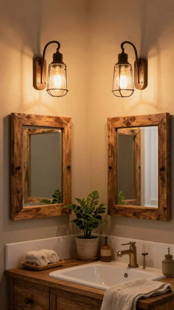 12 Bathroom Vanity Lighting Ideas That Make Every Mirror Look Better - 9. Rustic Lighting for Cozy Charm 1
