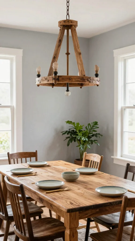 12 Dining Room Light Fixture Ideas That Make the Room Feel Complete - 1. Reclaimed Wood Chandelier 1