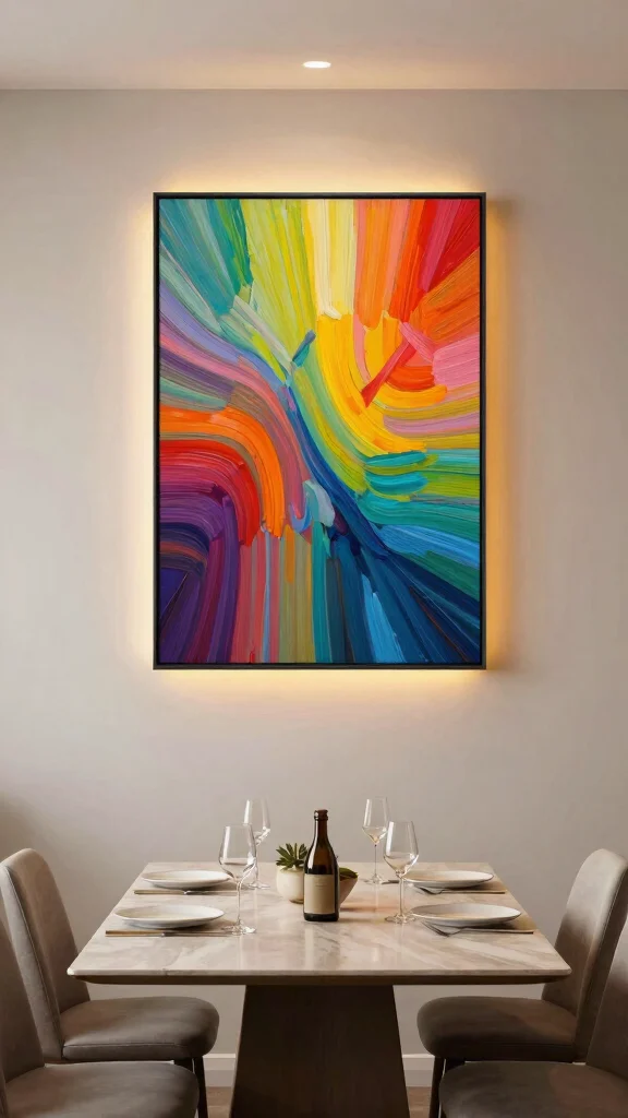 12 Dining Room Light Fixture Ideas That Make the Room Feel Complete - 10. Illuminated Wall Art 1