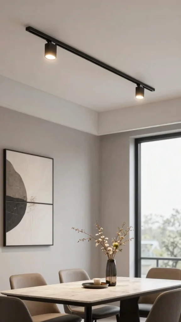 12 Dining Room Light Fixture Ideas That Make the Room Feel Complete - 11. Minimalist Track Lighting 1
