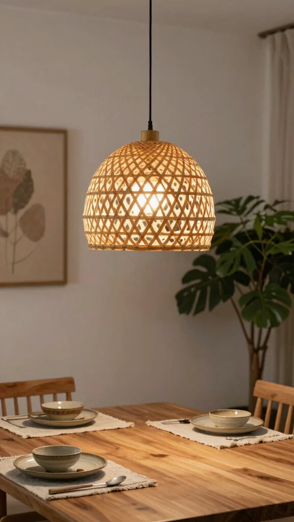 12 Dining Room Light Fixture Ideas That Make the Room Feel Complete - 4. Sustainable Bamboo Lighting 1