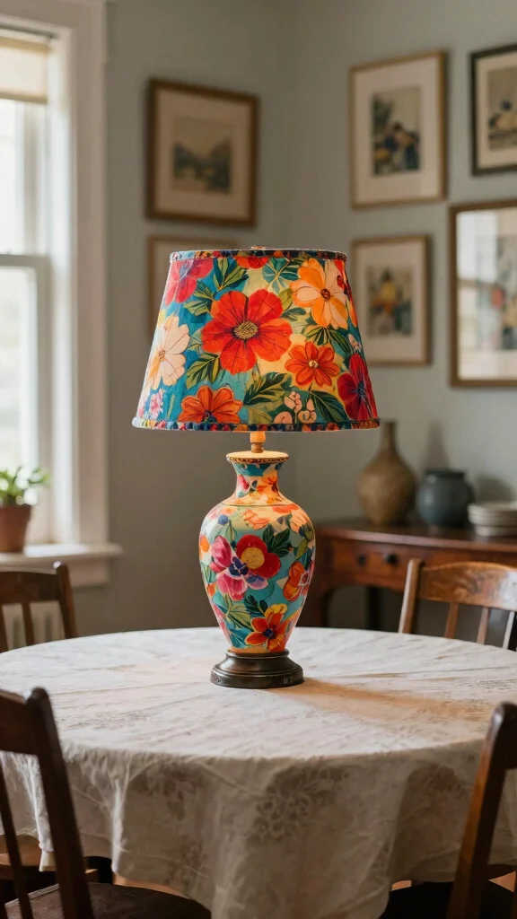 12 Dining Room Light Fixture Ideas That Make the Room Feel Complete - 6. Upcycled Fabric Lampshades 1