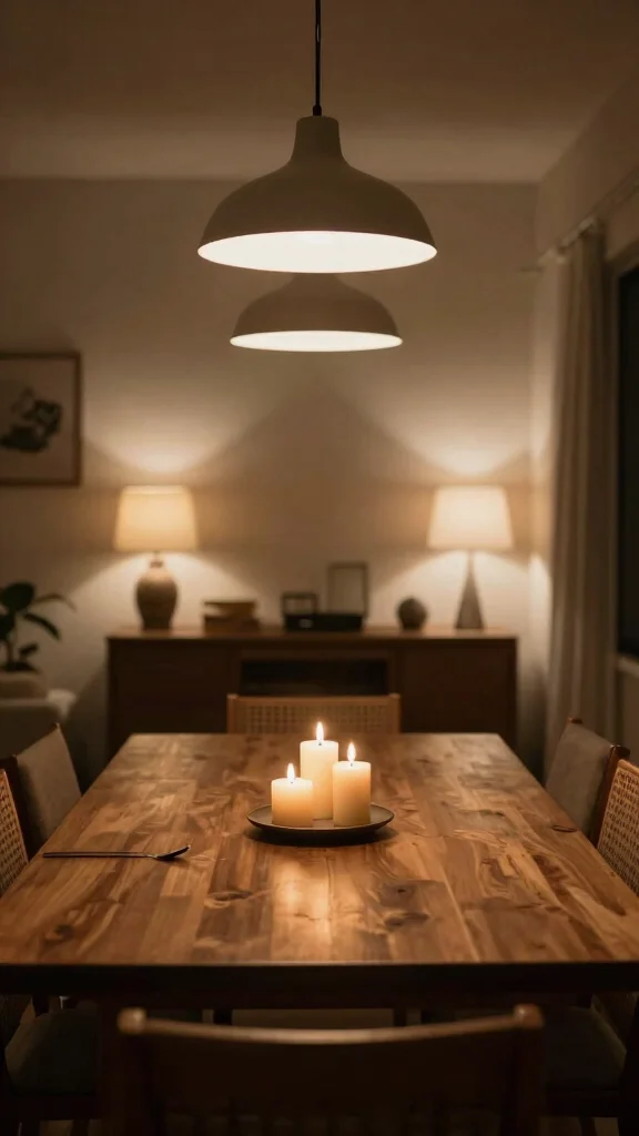 12 Dining Room Table Decor Ideas That Stay Simple and Stunning - 10. Layered Lighting 1