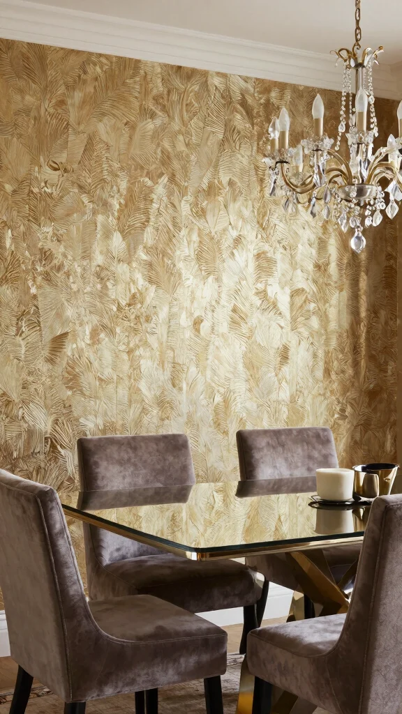 12 Dining Room Wallpaper Ideas That Add Drama and Personality - 11. Luxurious Metallic Accents 1