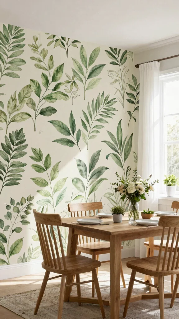 12 Dining Room Wallpaper Ideas That Add Drama and Personality - 2. Nature-Inspired Prints 1