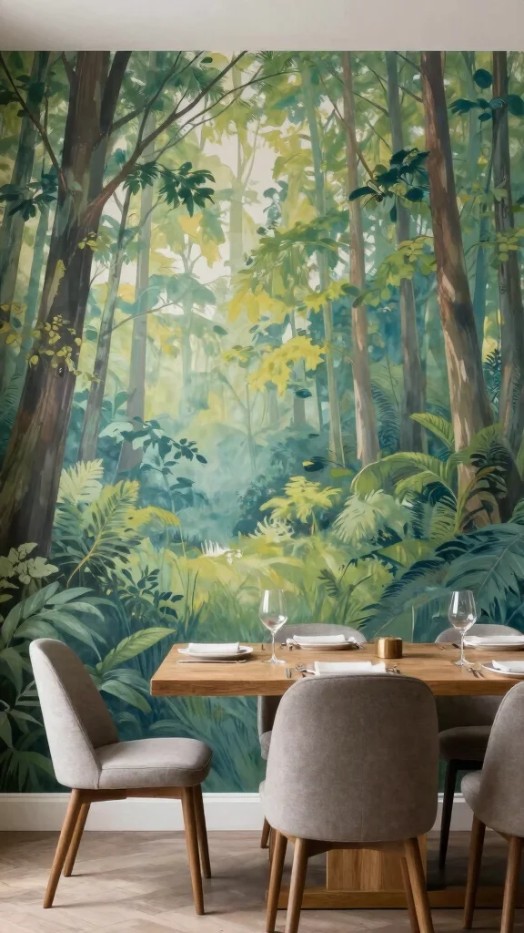 12 Dining Room Wallpaper Ideas That Add Drama and Personality - 9. Mural Wallpaper 1