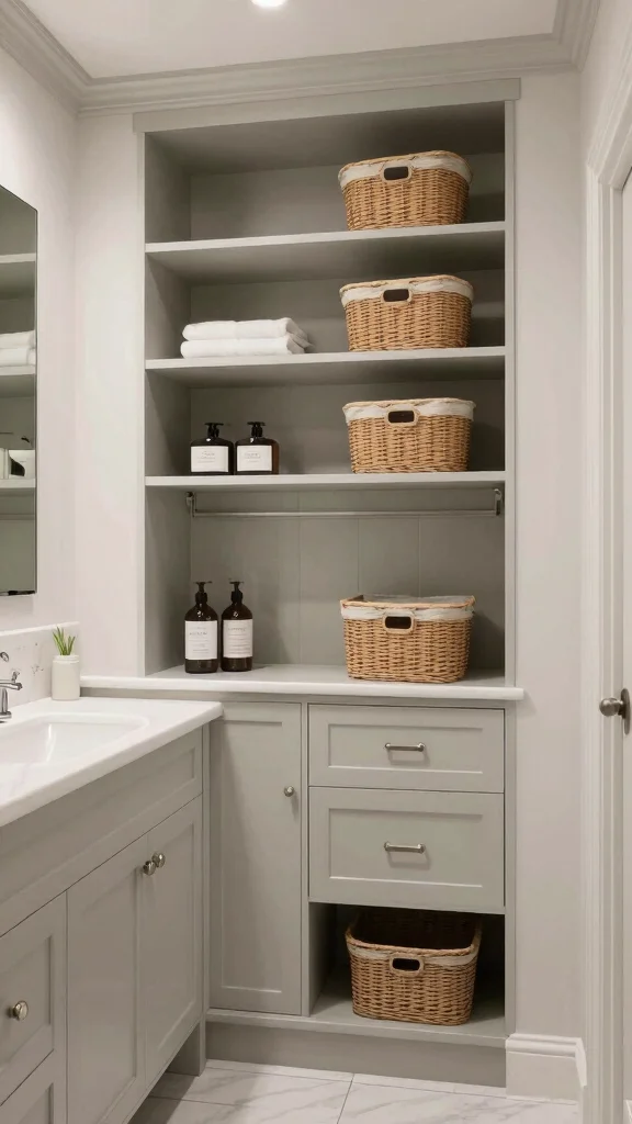 12 Master Bathroom Remodel Ideas That Feel Like a Luxury Hotel - 12. Elevated Storage Solutions 1