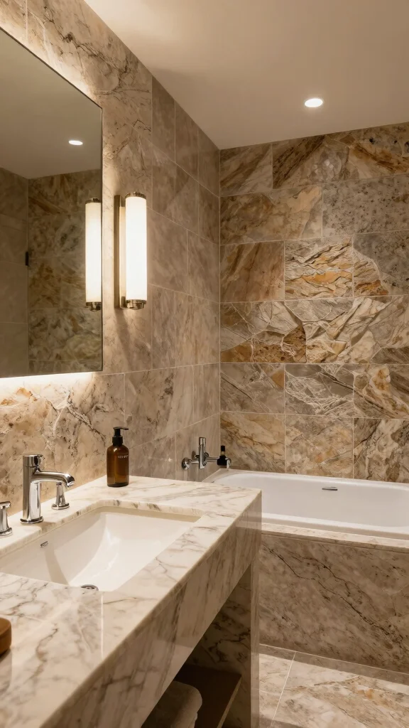 12 Modern Restroom Remodel Ideas for a Clean, Updated Look - 8. Natural Stone Accents 1