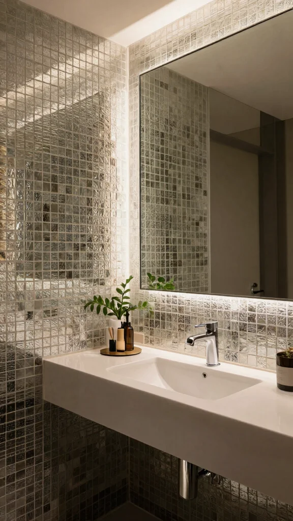 12 Restroom Mirror Ideas That Add Style and the Illusion of Space - 4. Mirrored Tiles for Dramatic Flair 1