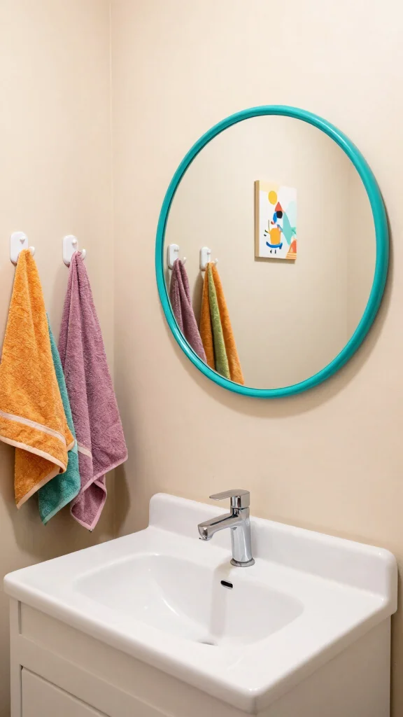 12 Restroom Mirror Ideas That Add Style and the Illusion of Space - 9. Framed Mirrors with Color 1