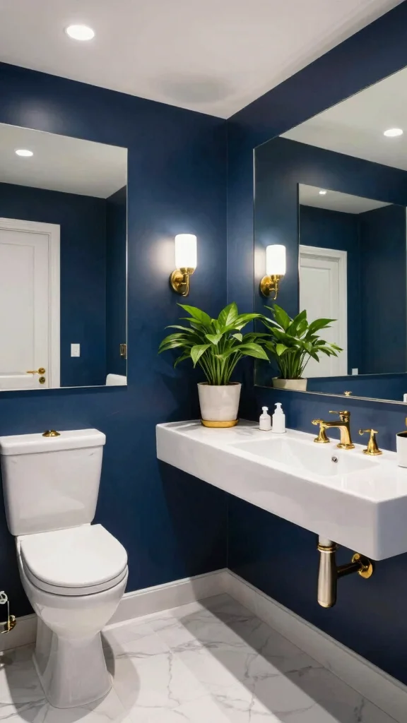 12 Restroom Paint Colors That Work for Every Size and Style - 7. Bold Navy Blue for a Luxe Statement 1