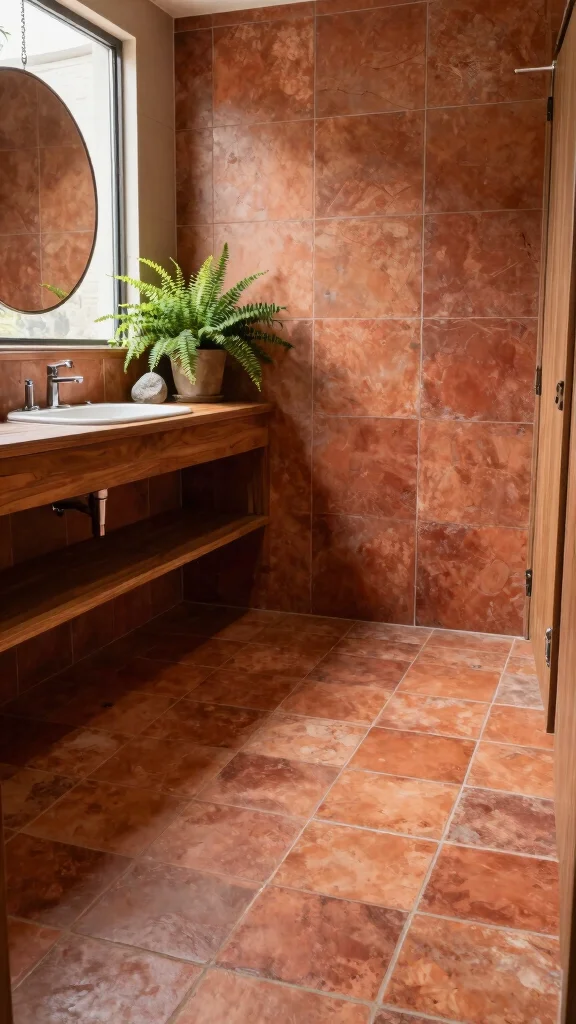 12 Restroom Tile Design Ideas From Bold Patterns to Clean Neutrals - 2. Earthy Terracotta Tiles 1