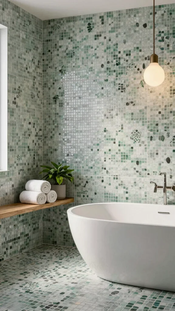 12 Restroom Tile Design Ideas From Bold Patterns to Clean Neutrals - 4. Nature-Inspired Mosaics 1