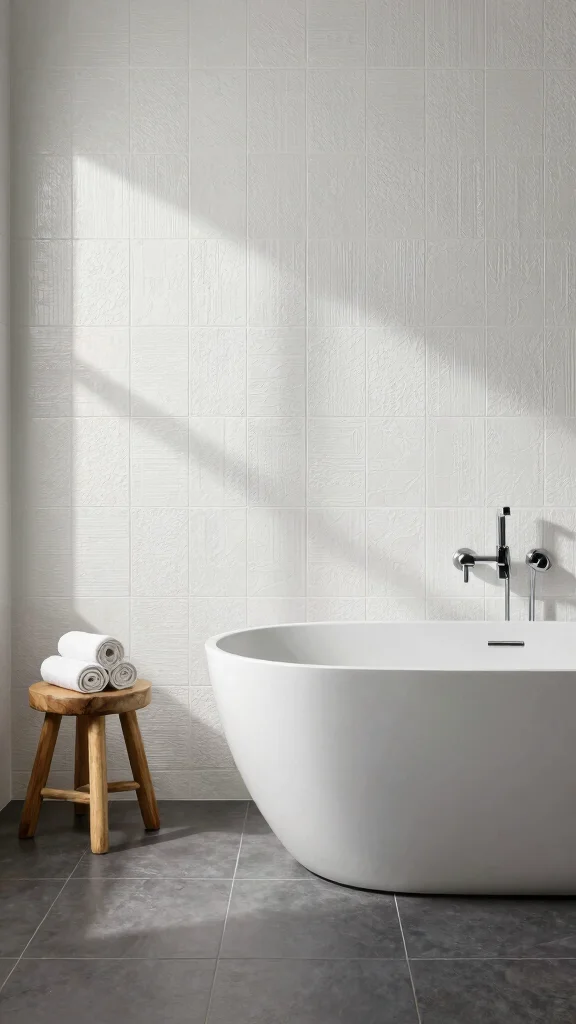 12 Restroom Tile Design Ideas From Bold Patterns to Clean Neutrals - 7. Textured Tiles for Depth 1