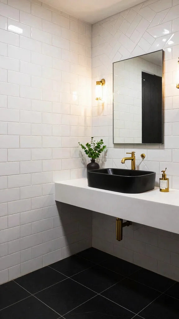 12 Restroom Tile Design Ideas From Bold Patterns to Clean Neutrals - 8. Bold Black and White Contrast 1