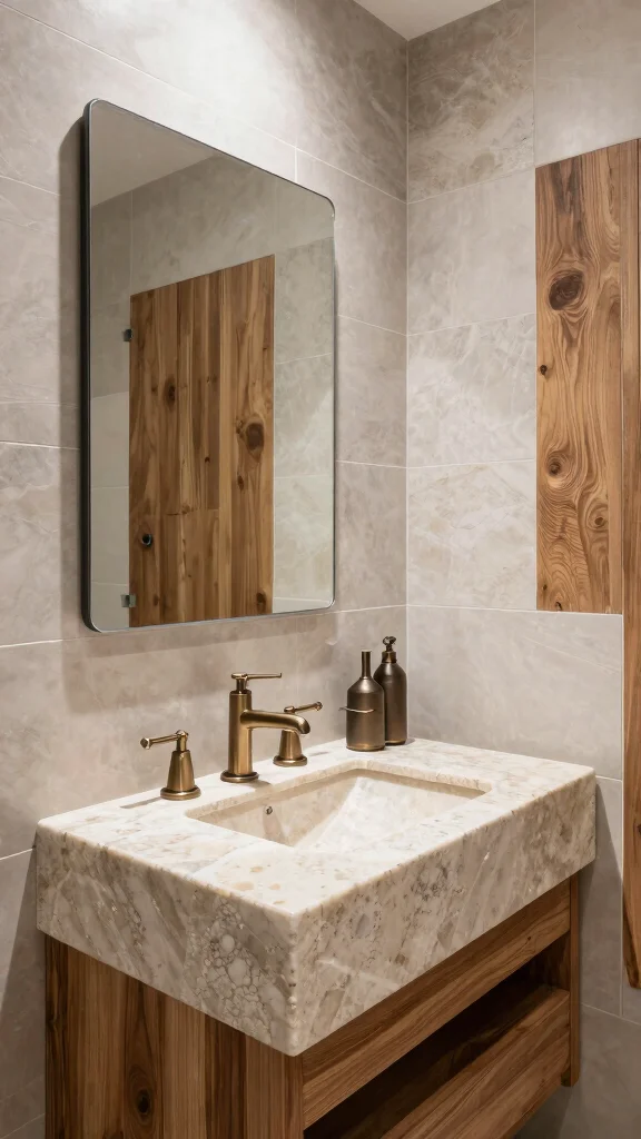 12 Restroom Vanity Design Ideas for Modern and Classic Styles - 11. Creative Mixed Materials 1