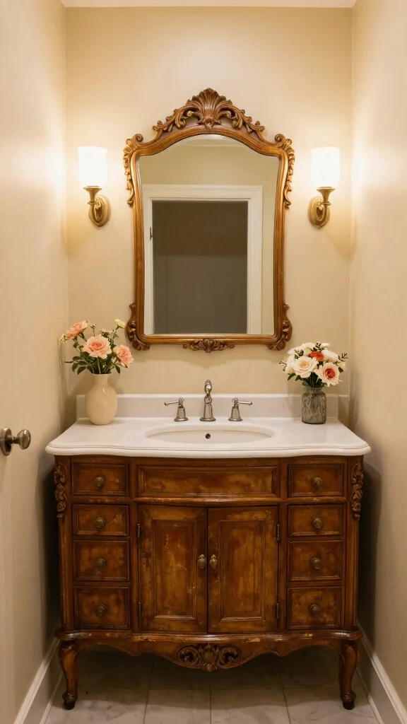 12 Restroom Vanity Design Ideas for Modern and Classic Styles - 8. Antique Elegance 1